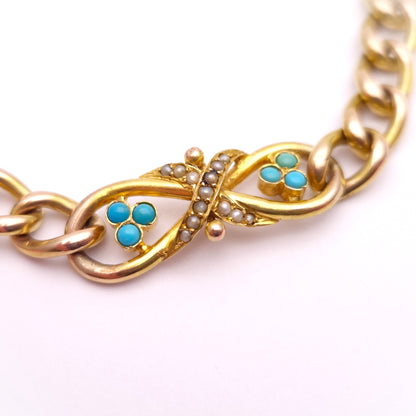 9ct Yellow Gold Antique Turquoise and Seed Pearl Bracelet