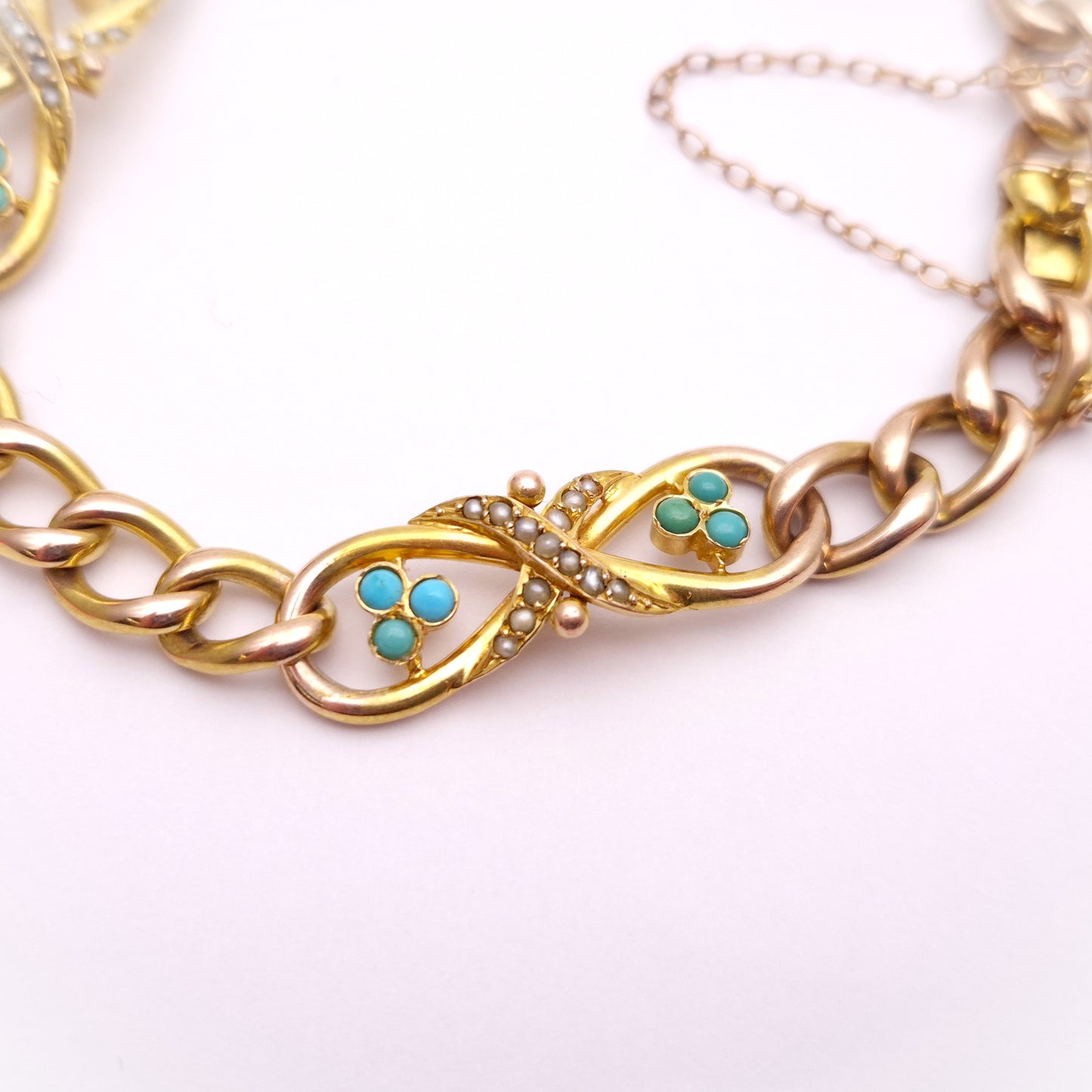 9ct Yellow Gold Antique Turquoise and Seed Pearl Bracelet