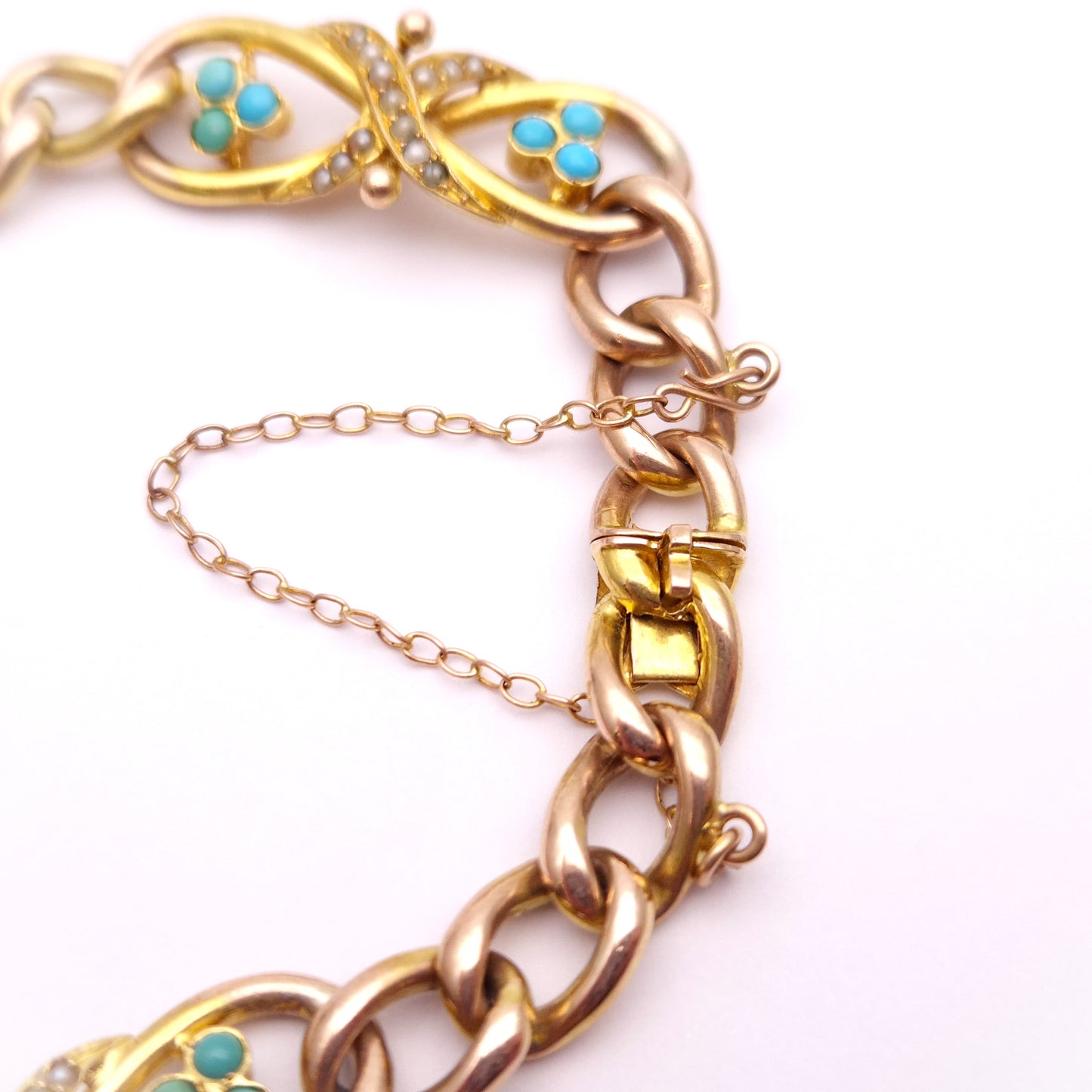 9ct Yellow Gold Antique Turquoise and Seed Pearl Bracelet
