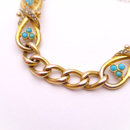 9ct Yellow Gold Antique Turquoise and Seed Pearl Bracelet