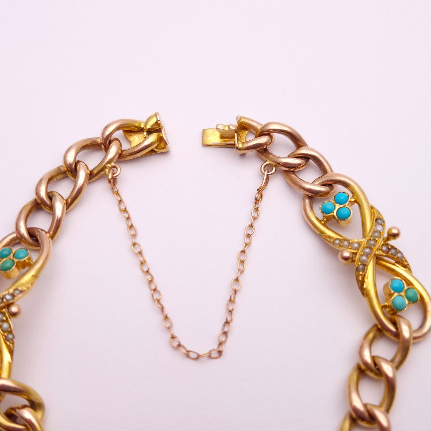 9ct Yellow Gold Antique Turquoise and Seed Pearl Bracelet