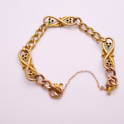 9ct Yellow Gold Antique Turquoise and Seed Pearl Bracelet