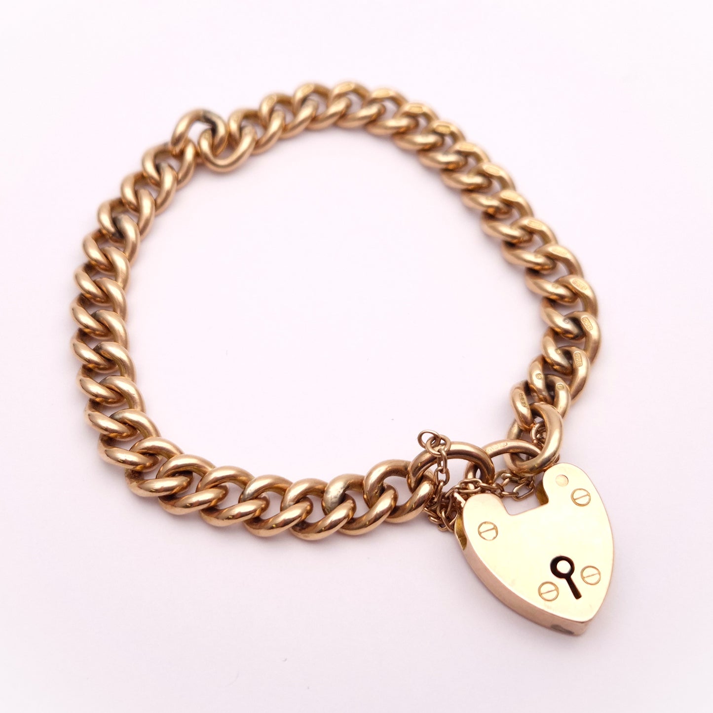 9ct Rose Gold Antique Rose Gold Heart Padlock Bracelet