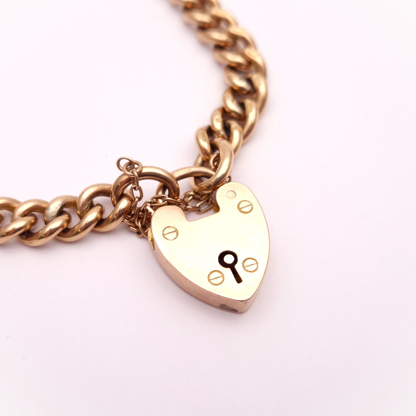 9ct Rose Gold Antique Rose Gold Heart Padlock Bracelet