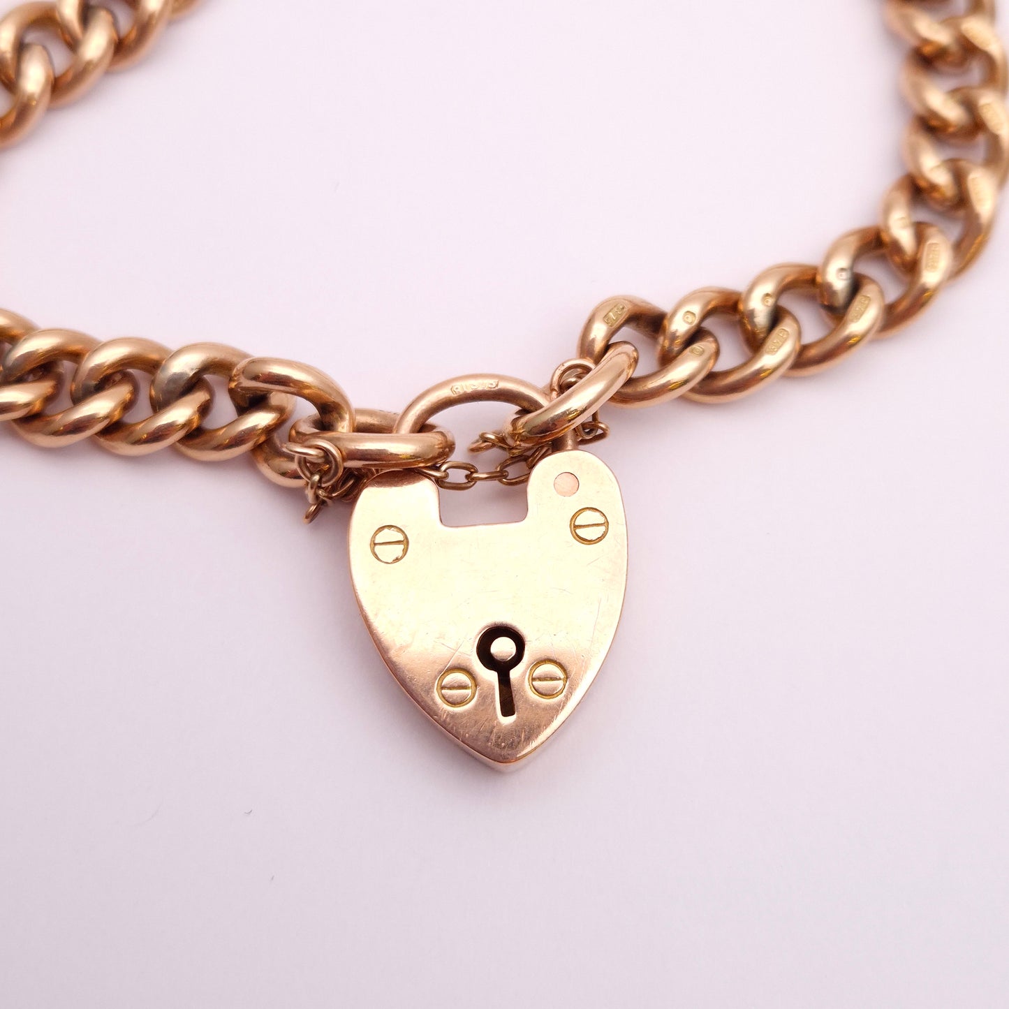9ct Rose Gold Antique Rose Gold Heart Padlock Bracelet