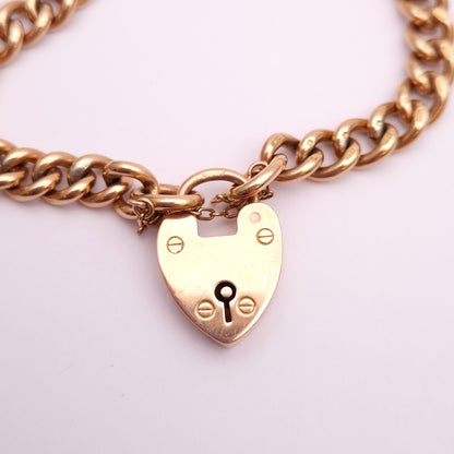 9ct Rose Gold Antique Rose Gold Heart Padlock Bracelet