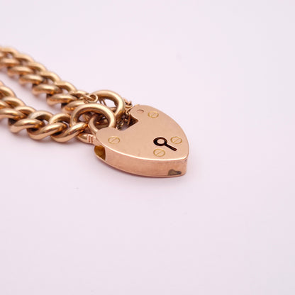 9ct Rose Gold Antique Rose Gold Heart Padlock Bracelet