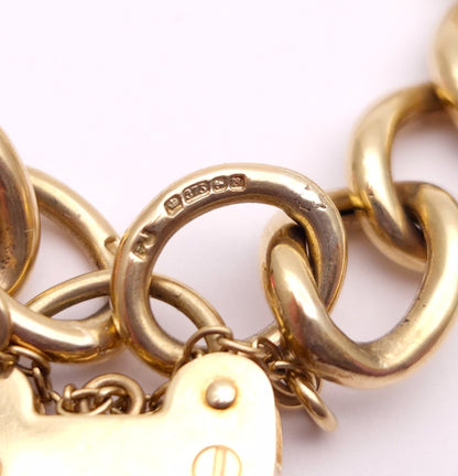 9ct Yellow Gold Traditional Heart Padlock Clasp Charm Bracelet