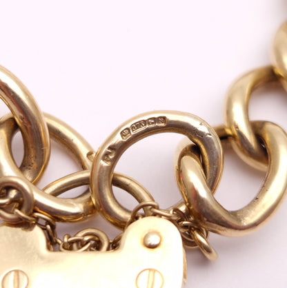9ct Yellow Gold Traditional Heart Padlock Clasp Charm Bracelet