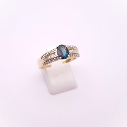 14ct Yellow Gold Blue Tourmaline and Diamond 1/2 Eternity Style Ring