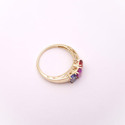 14ct Yellow Gold Multi-Coloured Sapphire Five Stone Ring