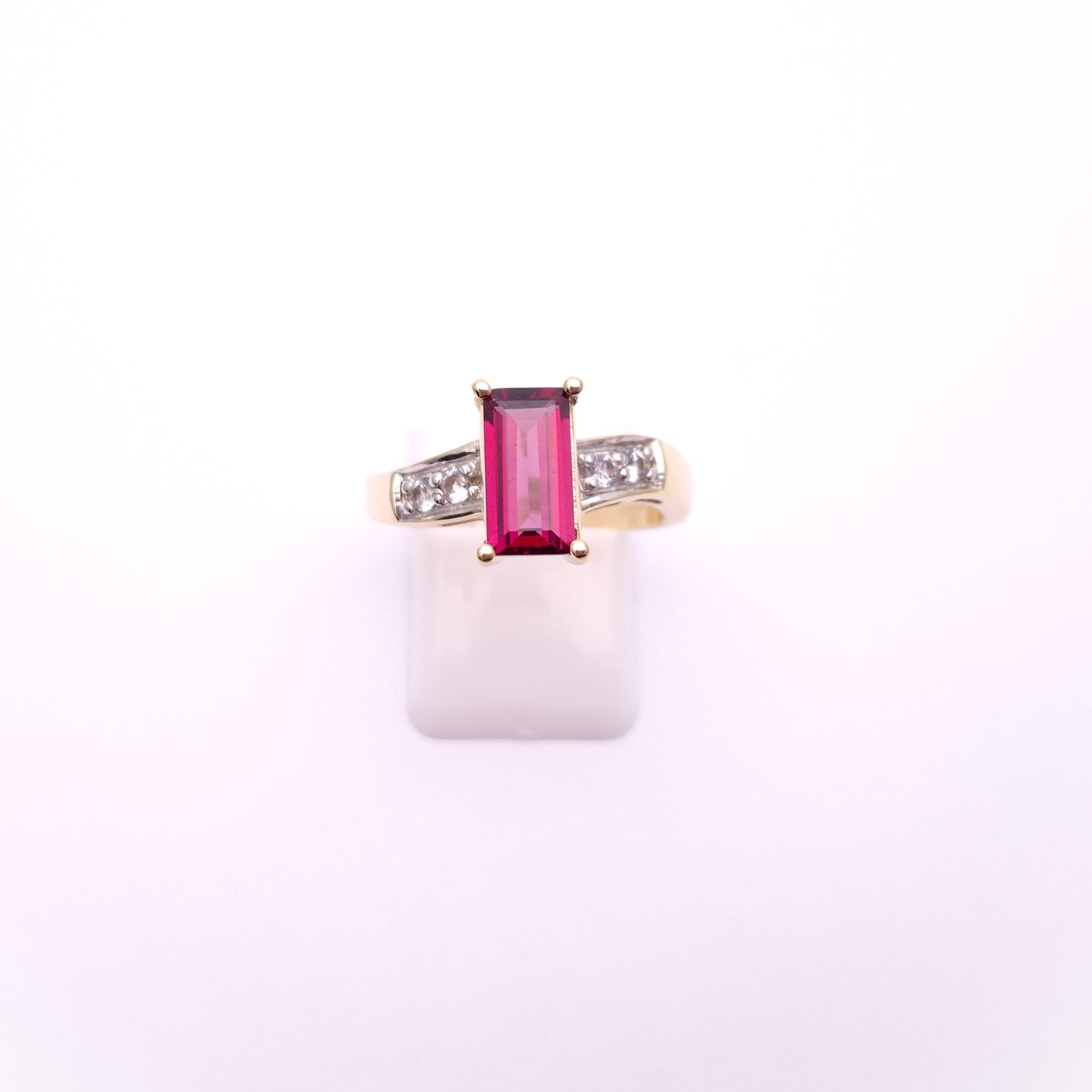 9ct Yellow Gold Pink Tourmaline and White Stone Ring