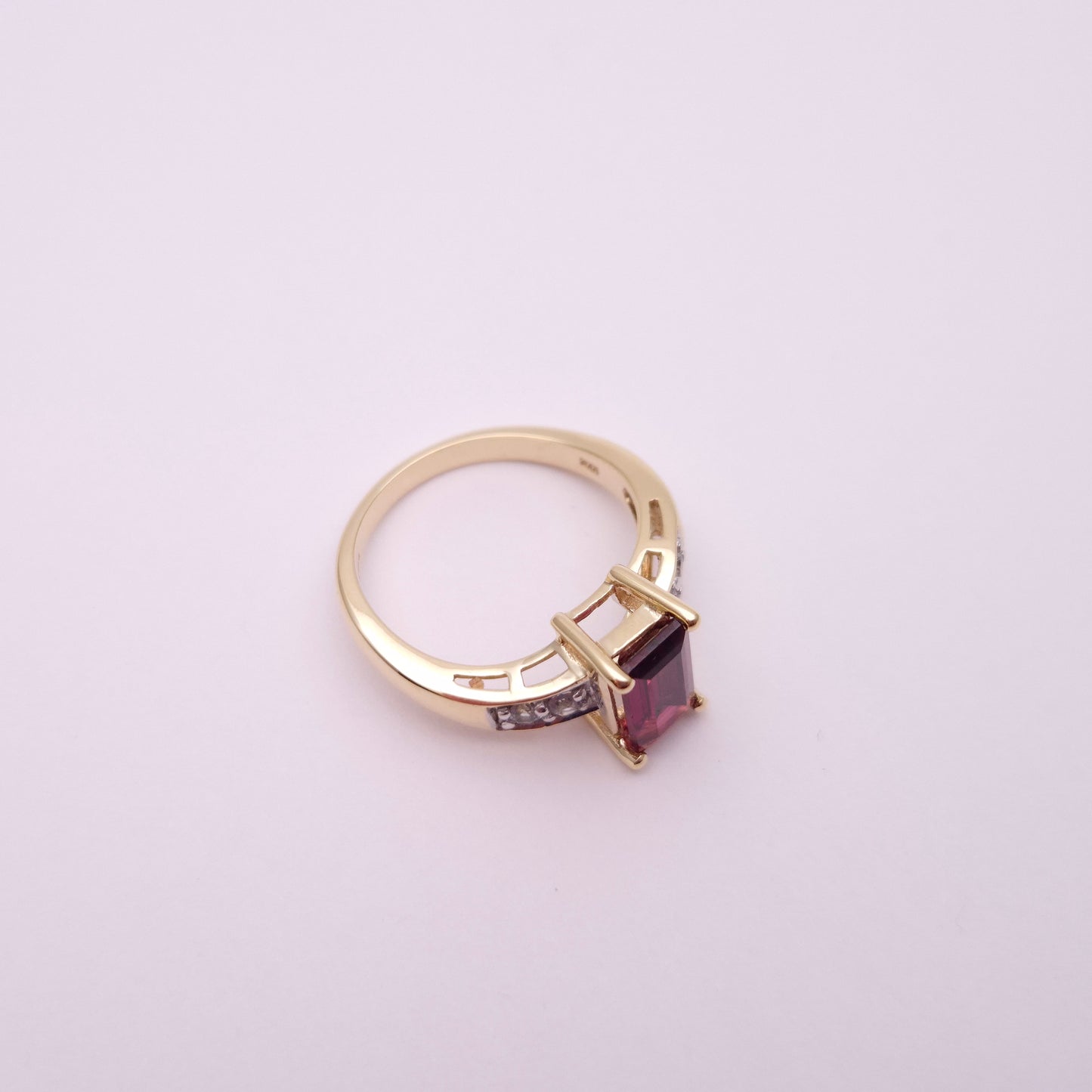 9ct Yellow Gold Pink Tourmaline and White Stone Ring