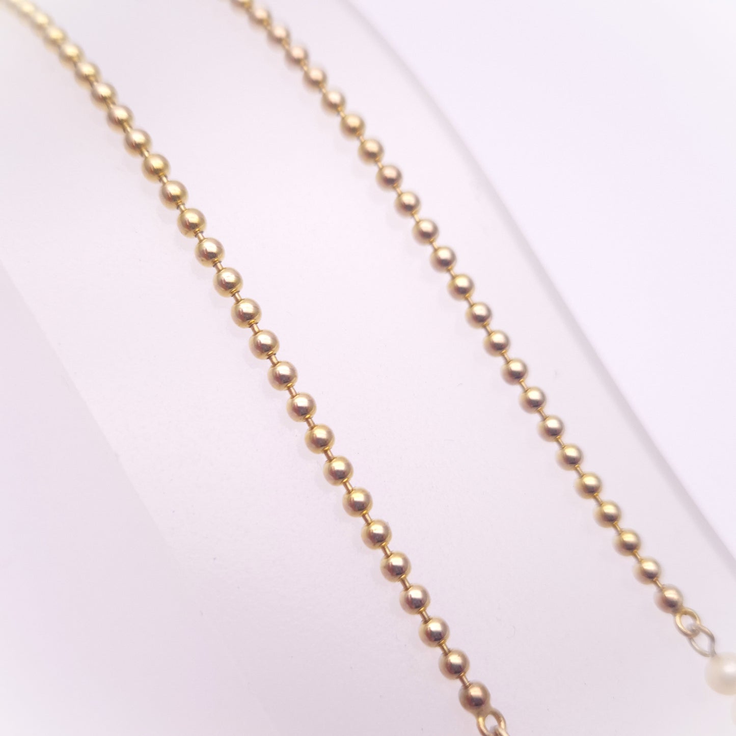 9ct Yellow Gold Beaded Chain Sapphire and Pearl Delicate Necklace