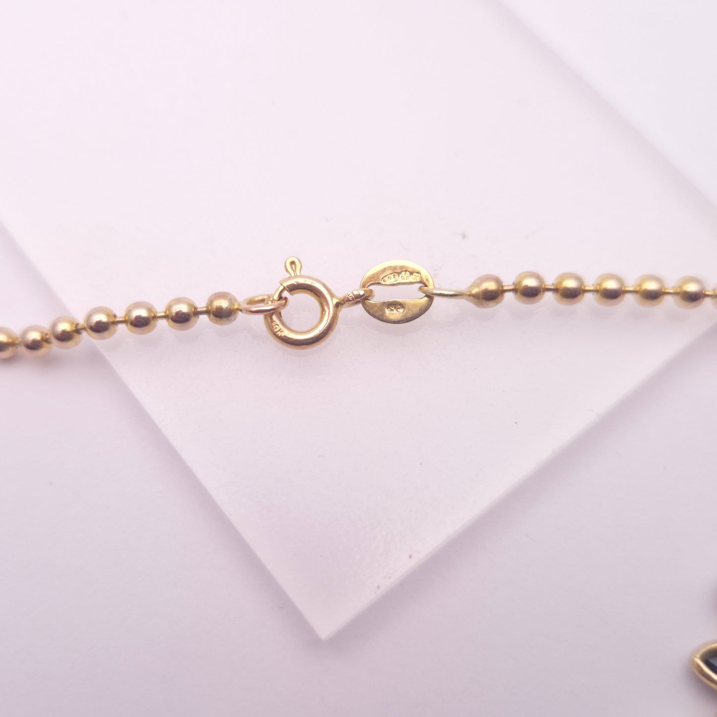 9ct Yellow Gold Beaded Chain Sapphire and Pearl Delicate Necklace