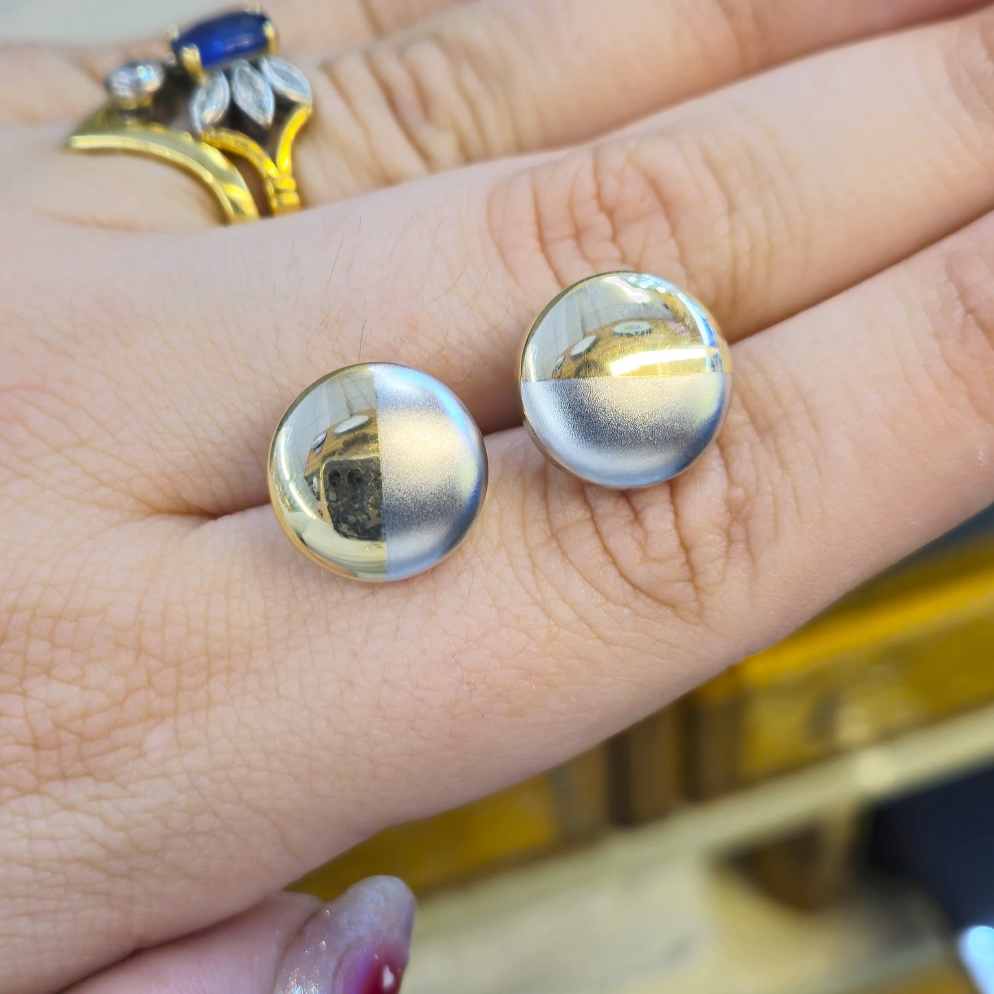 9ct Two-Tone Gold Button Stud Earrings