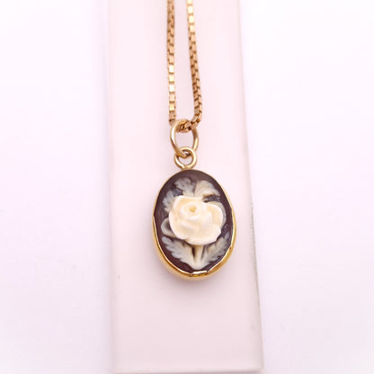 9ct Rose Gold Floral Rose Cameo Pendant and Box Chain Necklace