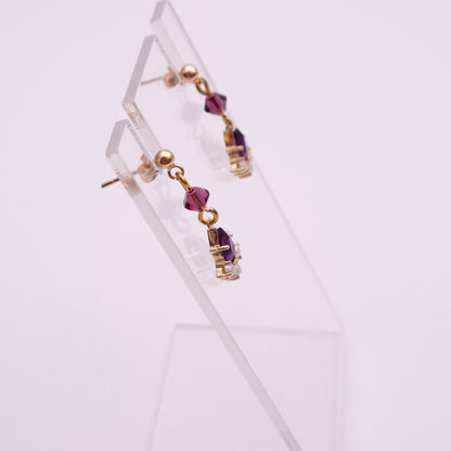 9ct Yellow gold Amethyst and Pearl Drop Earrings