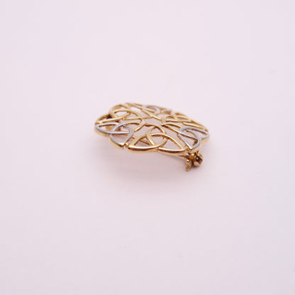 9ct Two-tone Yellow and White gold Celtic knot Style Brooch