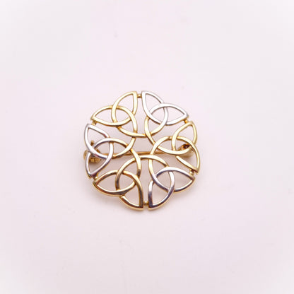 9ct Two-tone Yellow and White gold Celtic knot Style Brooch