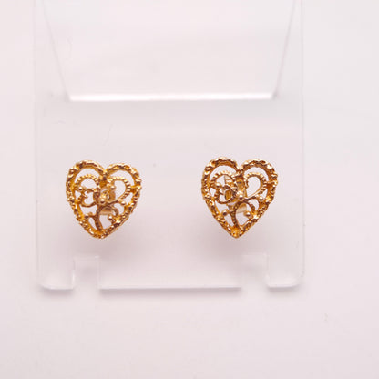 9ct Yellow Gold Filigree Heart Stud Earrings