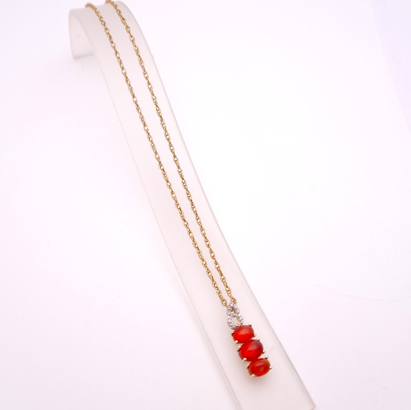 9ct Yellow Gold Fire Opal and Diamond Pendant and Chain Necklace