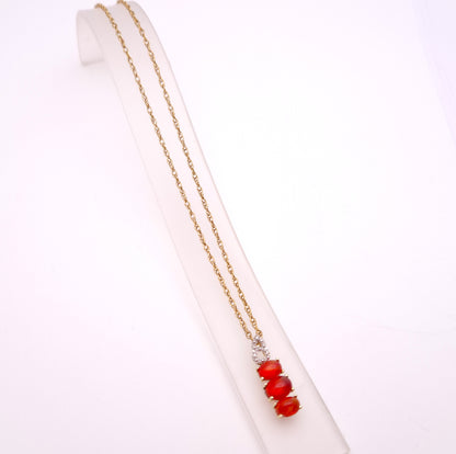 9ct Yellow Gold Fire Opal and Diamond Pendant and Chain Necklace
