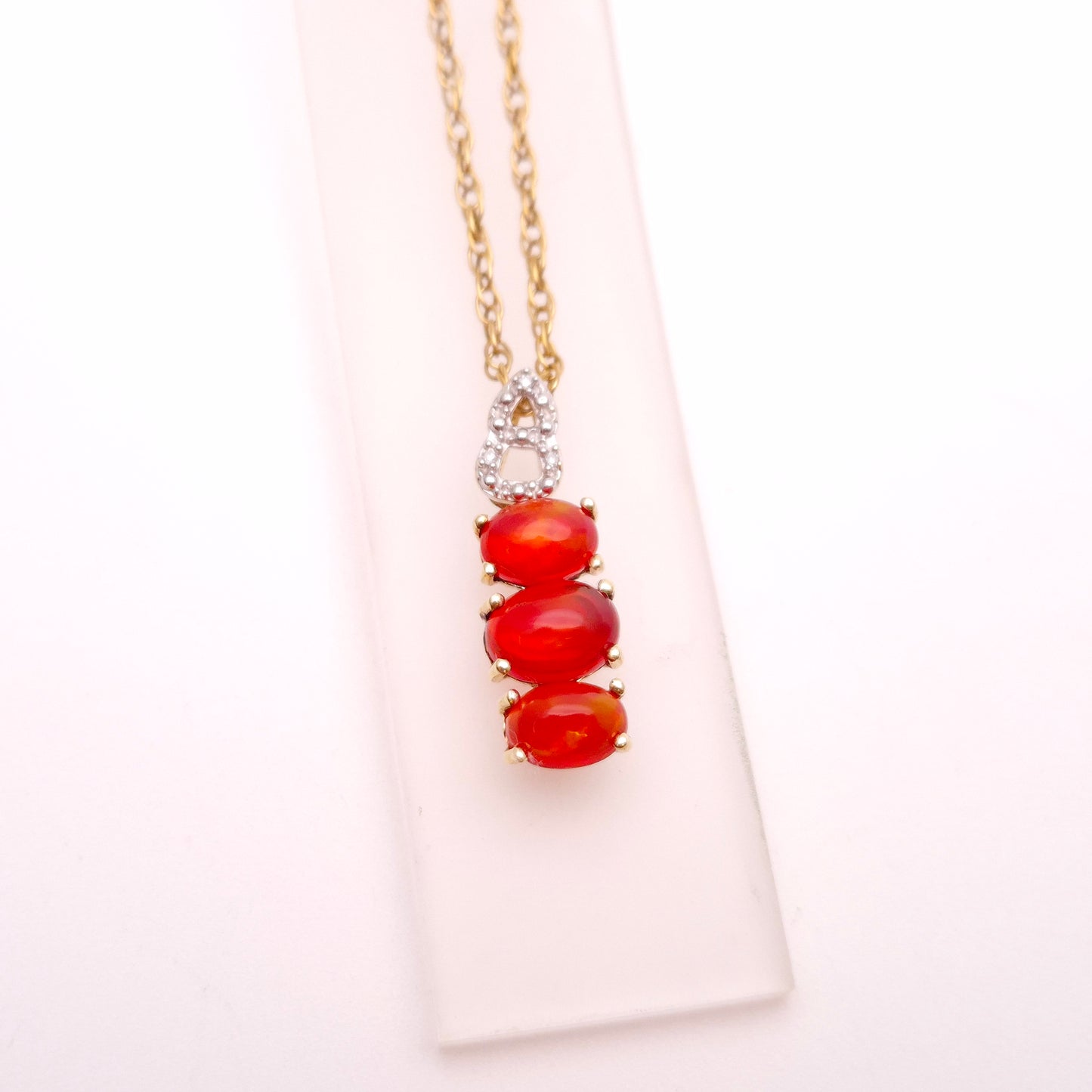 9ct Yellow Gold Fire Opal and Diamond Pendant and Chain Necklace