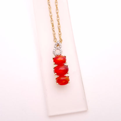 9ct Yellow Gold Fire Opal and Diamond Pendant and Chain Necklace