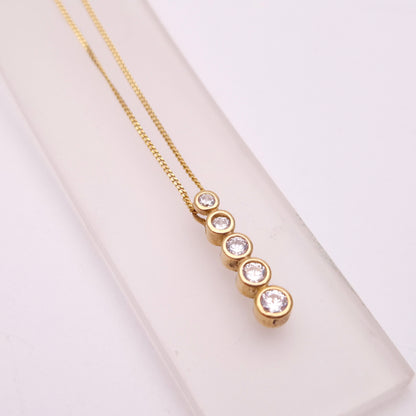 9ct Yellow Gold Graduated Cubic Zirconia CZ pendant Necklace