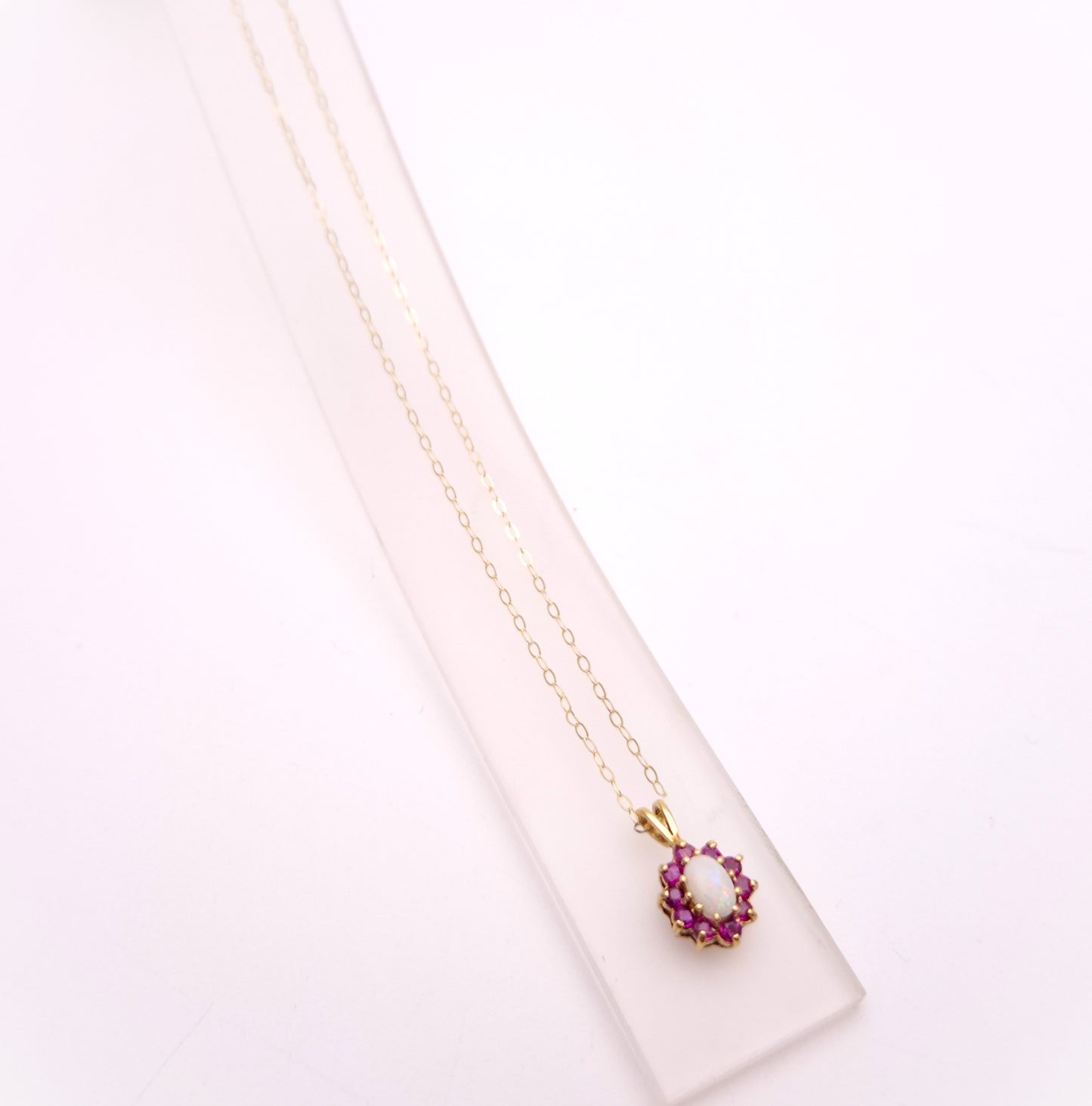 9ct yellow Gold Opal and Ruby Cluster Pendant Necklace