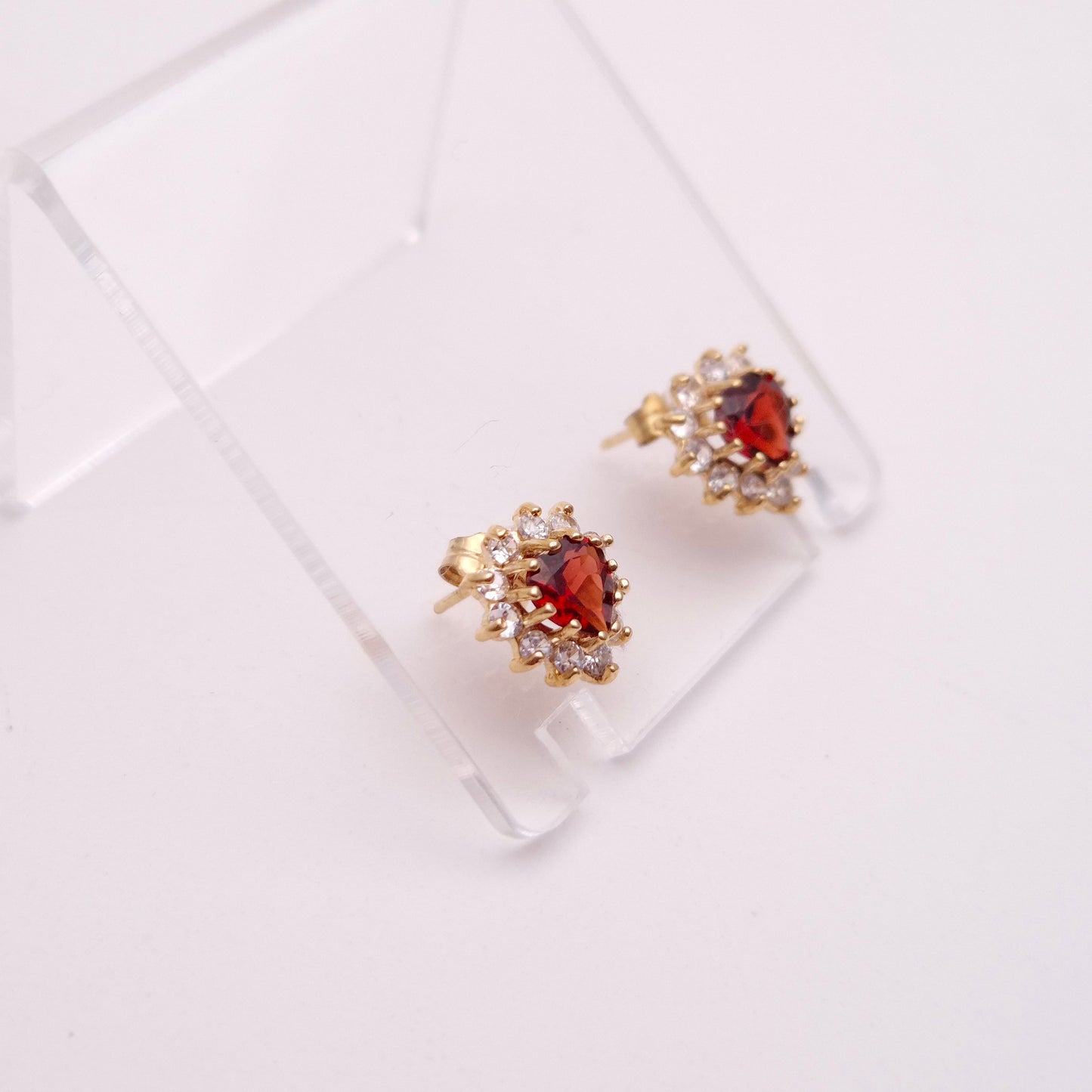 9ct Yellow Gold Garnet and CZ Heart Cluster Necklace and Earring Set