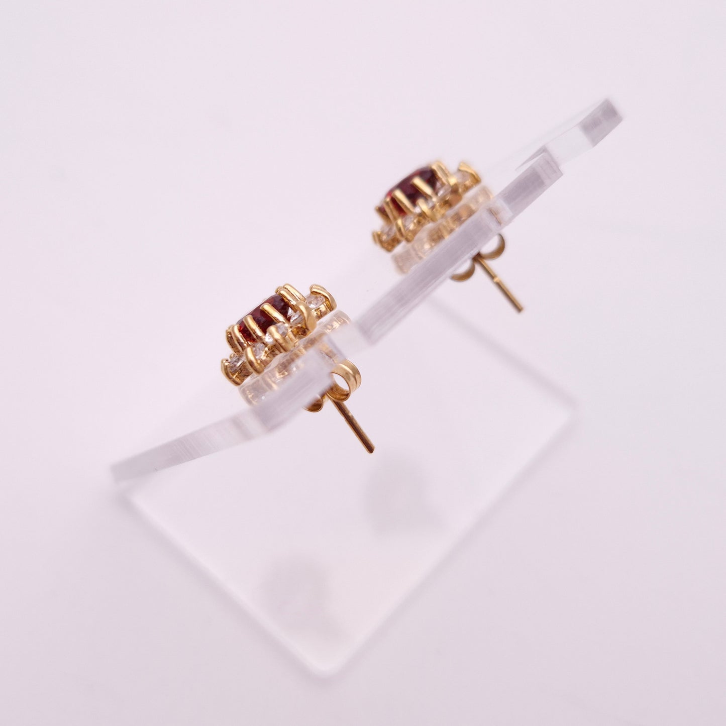 9ct Yellow Gold Garnet and CZ Heart Cluster Necklace and Earring Set