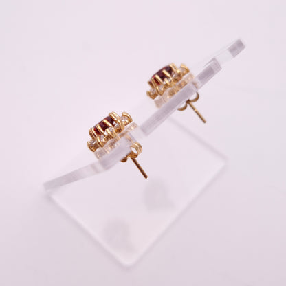 9ct Yellow Gold Garnet and CZ Heart Cluster Necklace and Earring Set