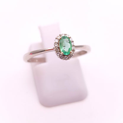 9ct white gold Emerald and Diamond Small Cluster ring
