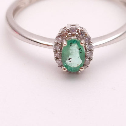 9ct white gold Emerald and Diamond Small Cluster ring
