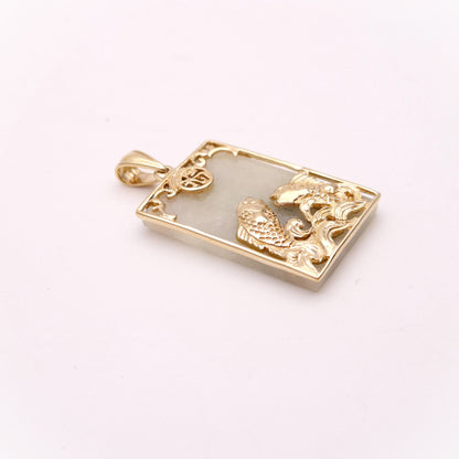 9ct Yellow Gold Jade Fish Panel Pendant Piece