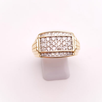 9ct Yellow Gold Gents Diamond Set Block Signet Statement Ring