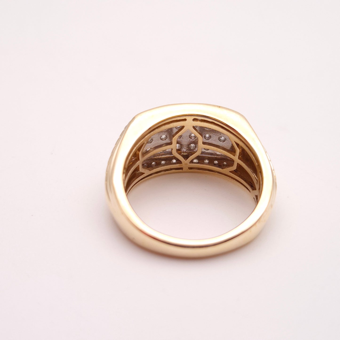 9ct Yellow Gold Gents Diamond Set Block Signet Statement Ring