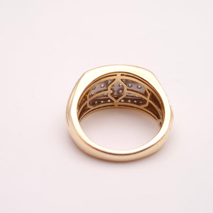 9ct Yellow Gold Gents Diamond Set Block Signet Statement Ring