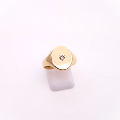9ct Yellow Gold Oval Diamond Set Signet Style Ring
