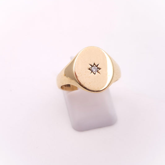 9ct Yellow Gold Oval Diamond Set Signet Style Ring