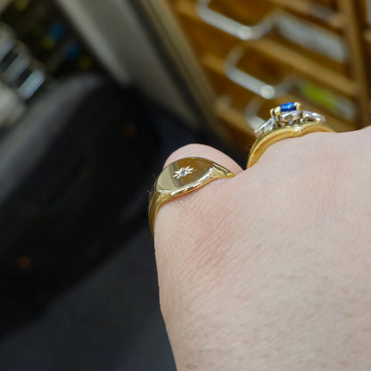 9ct Yellow Gold Oval Diamond Set Signet Style Ring