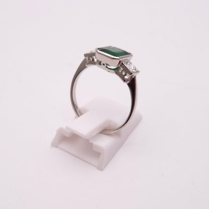 Platinum Natural Emerald and Diamond Trilogy Ring