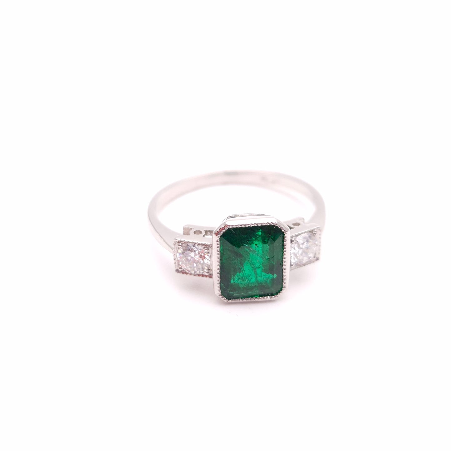 Platinum Natural Emerald and Diamond Trilogy Ring
