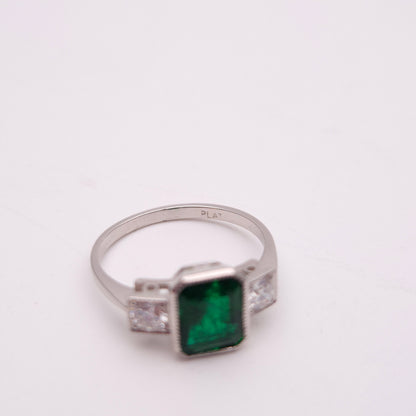 Platinum Natural Emerald and Diamond Trilogy Ring