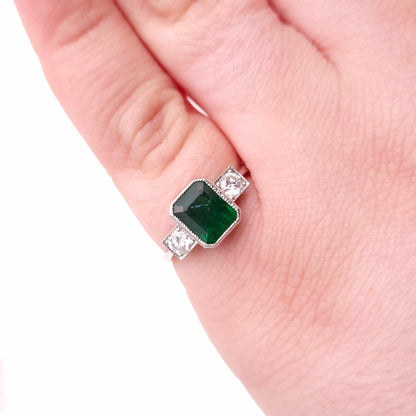 Platinum Natural Emerald and Diamond Trilogy Ring