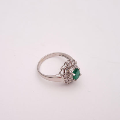 18ct White Gold Large 0.75ct Emerald and 1.0tcw Diamond Cluster Ring