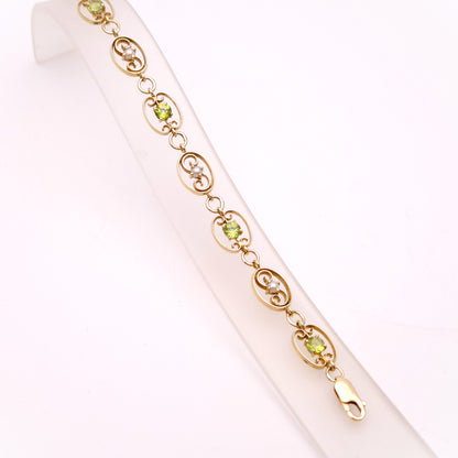 9ct Yellow Gold Peridot and Pearl Art Nouveau Style Bracelet