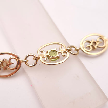 9ct Yellow Gold Peridot and Pearl Art Nouveau Style Bracelet